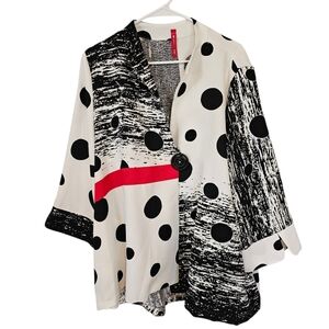 IC Collection Polkadot Lightweight Jacket Tunic Asymmetrical Front Closure